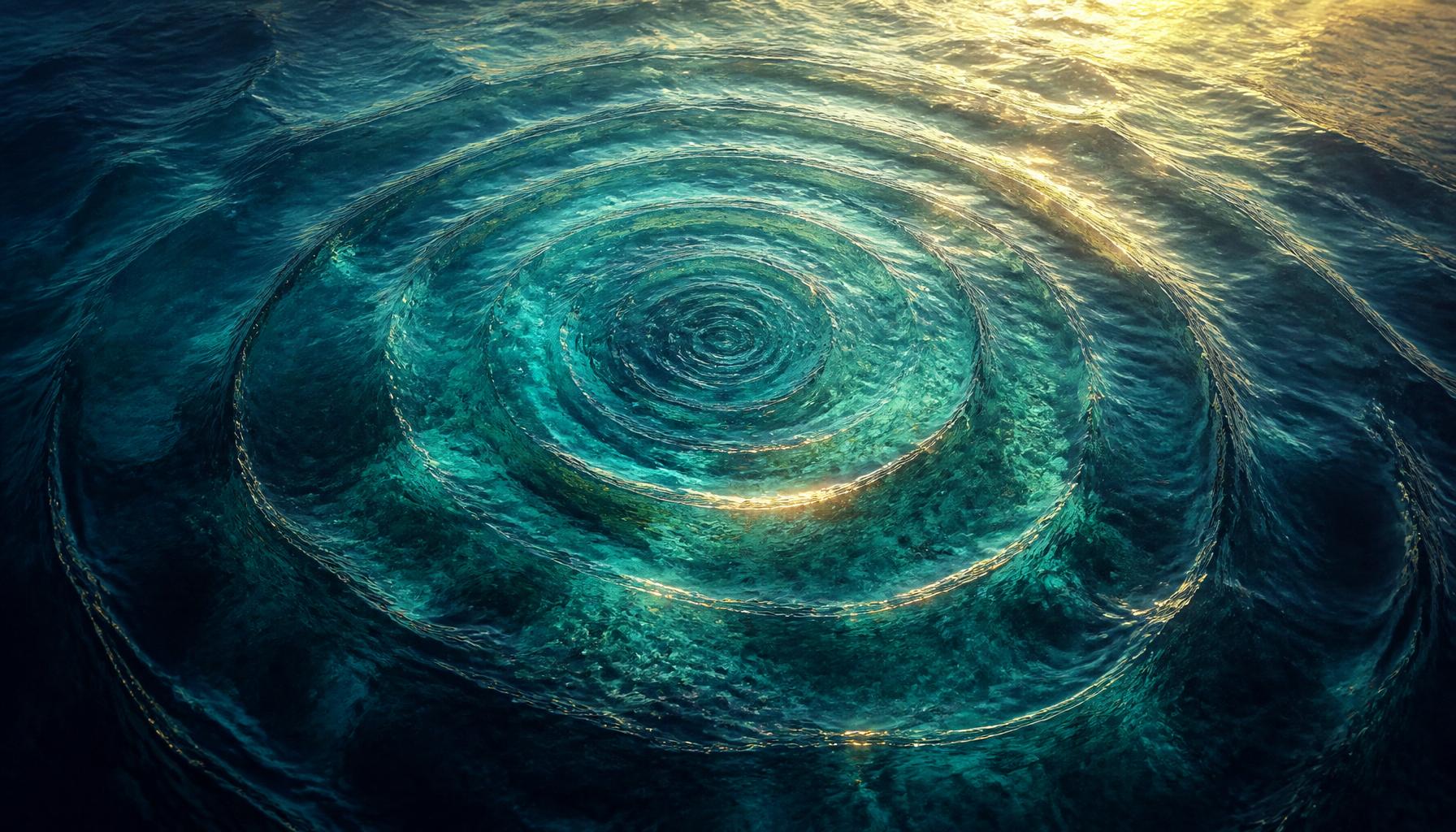 Cercles concentriques sur l'océan — l'onde qui se propage